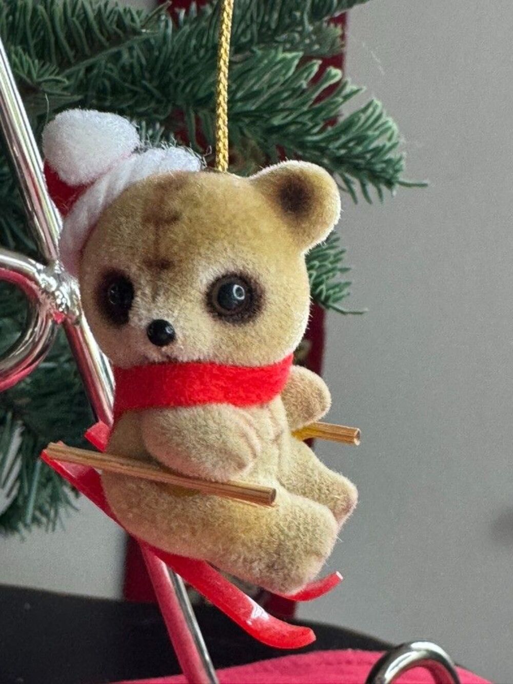 Vintage Fuzzy Wazzy Josef Originals Flocked Skiing Bear Christmas Ornament